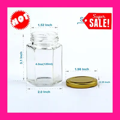 $31.38 • Buy 25 Pack 4 Oz Small Hexagon Glass Jars With Gold Lids For Jam Spice Honey Jelly
