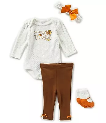 STARTING OUT Baby Girls Bodysuit Pant Headband Sock Set 3 Pc Thanksgiving NWT • $12.88
