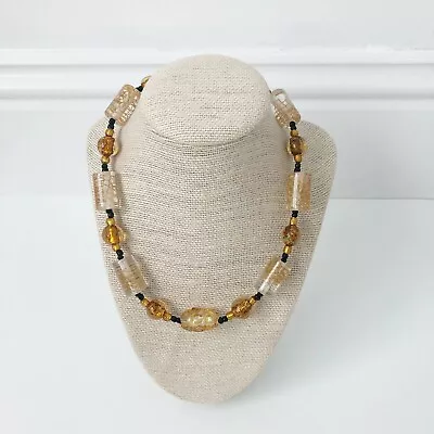 NWT Genuine Murano Glass & Czech Glass Beads Necklace Tan Gold Black   • $30