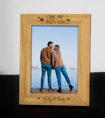 Personalised I LOVE YOU TO THE MOON AND BACK Wooden Engraved Photo Frame • £11.99