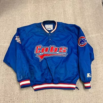 Vintage Chicago Cubs Jacket Mens Medium Blue 1990s Starter MLB Pull Over • $29.99