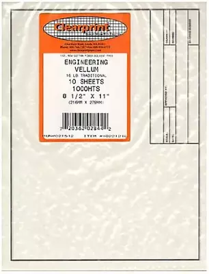 Vellum Sheets With Engineer Title Block 8.5X11 Inches 16 Lb. 60 GSM 1000H 10 • $7.66