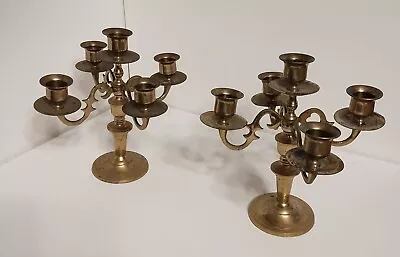 Pair Of Vintage Solid Brass 4 Arm 5 Candle Candelabras - Made In Japan • $45