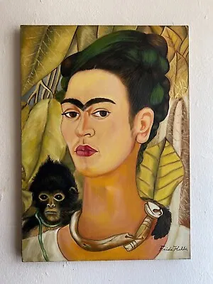 FRIDA KAHLO Oil On Canvas Painting Signed And Stamped Vintage Art (Handmade) • $799