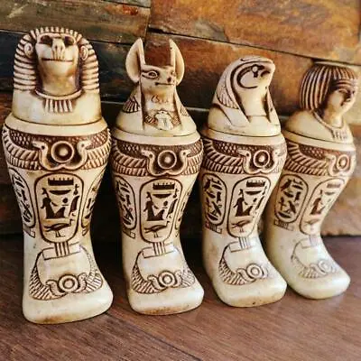 Antique Set Of 4 Egyptian Ancient Canopic Jars Organs Funerary Statues X-LARGE • £86.86