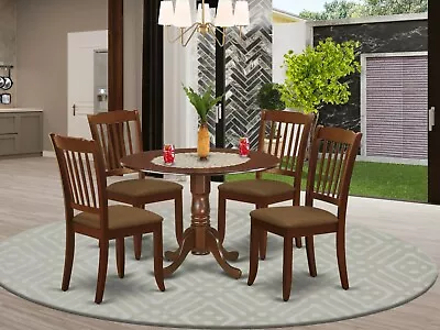 5pc Dublin Dinette Set Round Pedestal Kitchen Table W/ 4 Padded Chairs Mahogany • $545