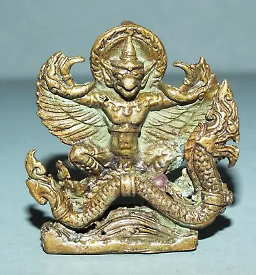 Large Bronze Garuda And Naga Amulet Pendant Thailand  • $19