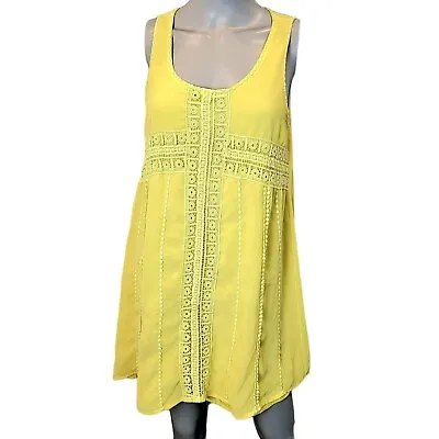 Esley Crochet Lace A-line Mini Shift Dress Women Medium Yellow Retro Mod Formal • $18
