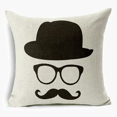 Throw Pillow Cover Glasses Handlebar Mustache Bowler Derby Home Decor Cushion • $9.95