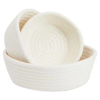 3-Pack Small Round Cotton Rope Woven Storage Baskets For Organizing • $13.99