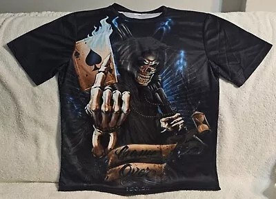 Grim Reaper Ace Spades Card Flame Gun Game Over Skull Horror Scary T-shirt Shirt • $14.64