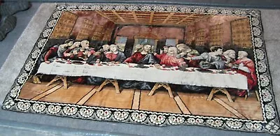 Large Vintage LAST SUPPER Velvet Tapestry 72  X 48  Rug Wall Hanging Italy WPL • $35