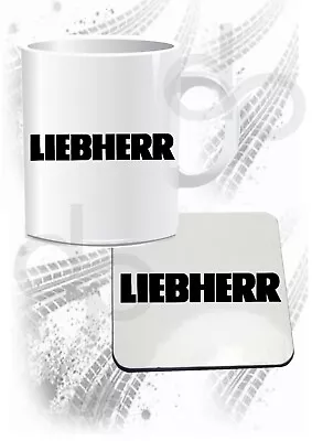 LIEBHERR CERAMIC MUG 11oz COASTER PACK CRANE QUARRY COFFEE TEA GIFT PRESENT • £4.99