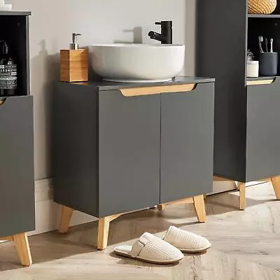 Bathroom Under Sink Basin Unit Grey Storage Cupboard Shelving Furniture Unit • £54.99