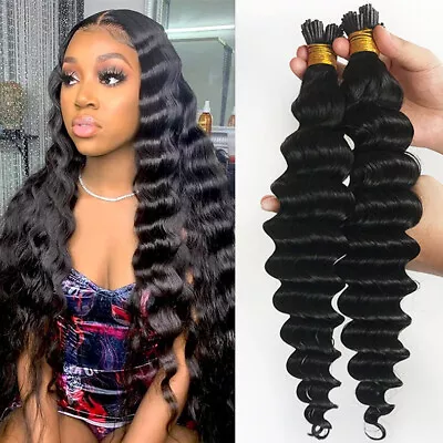Indian Remy Human Hair Extensions Deep Wave I Tip In Hair Extensions 100s/lot • $75.44