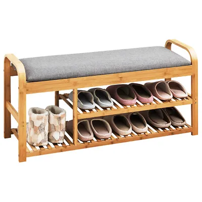 $97.95 • Buy Giantex 3-Tier Bamboo Shoe Bench Entryway Shoe Rack Shelf Storage Organizer 