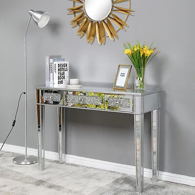 Modern Console Table Mirrored Vanity Table Makeup Desk W/ Diamond 3 Drawers • $150.89