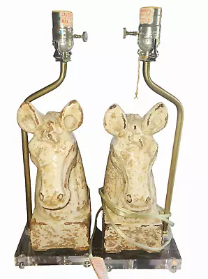 Elegant Home Horse Head Bust Ceramic Lamp - Acrylic Base - Pair Of (2) 18  • $109.99