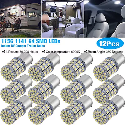 12x 1156 1141 BA15S 64-SMD LED RV Camper Trailer Interior Light Bulb Super White • $14.59