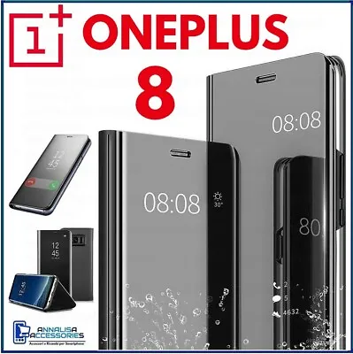 For ONEPLUS 8 CLEAR VIEW FLIP CASE SMART BOOK MIRROR LUXURY STAND COVER • $15.29