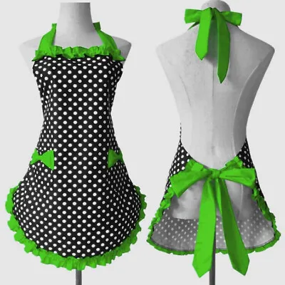 Women Polka Dots Halter Neck Apron With Pockets Kitchen Cooking Baking Workwear • $23.66