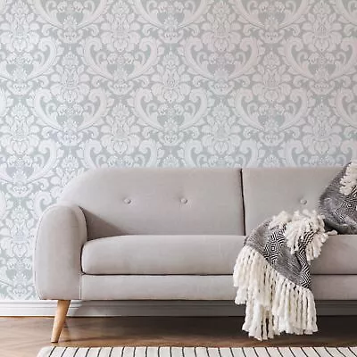 £6 • Buy Boutique Adelina Damask Duck Egg Blue Wallpaper (Was £25)