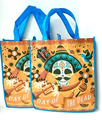 2 PC Day Of Dead SUGAR SKULL Dia De Los Muertos Reusable Shopping Bag Mustache • $17.99