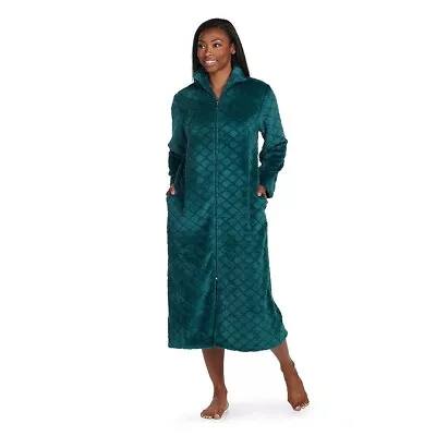 NEW Miss Elaine Essentials  Fleece Long Zip Front Gown Emerald 861572  Sz M NWT • $39.99