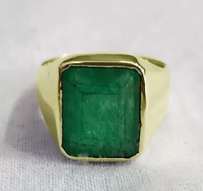 Solid 925 Sterling Fine Silver Natural Green Emerald Gemstone Men's Ring Size • $36.99