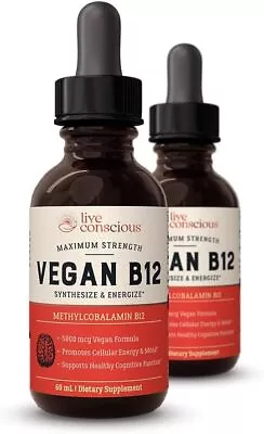 Live Conscious Vegan Vitamin B12 Sublingual Liquid Drops 1 Fl Oz (Pack Of 2)  • $62.99