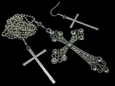 £4.99 • Buy  A Large Madonna Style Crystal Cross Necklace & Earring Set. . 27  Long. New.