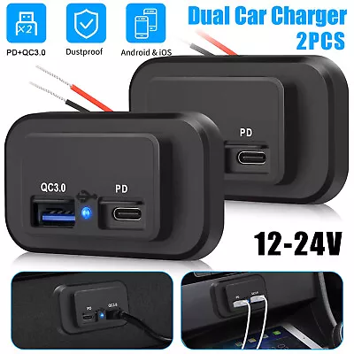 2PCS Car Fast Charger Socket PD Type-C Ports USB QC3.0 Power Adapter Outlet 12V • $12.98