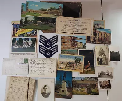 LOT Of ANTIQUE REAL PHOTO POSTCARDS & MILITARY DOCS.  (1900s) (24 ITEMS) • $9