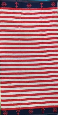 NAVY RED STRIPE NAUTICAL JUMBO BEACH TOWEL 100% EGYPTIAN COTTON 90cm X 170cm • £13.99