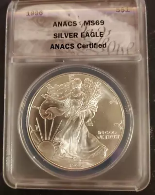 1996 Anacs Ms69 Silver Eagle S$1 Classic Eagle/constitution Label *anacs Nite* • $0.99