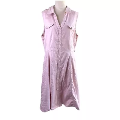 REVIEW Dress Womens Plus Size 16 Pale Pink Sleeveless Collar A-line Denim Midi • $49.99