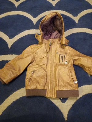 £7 • Buy Baby Boy By Orchestra Leather Style Biker Jacket In Brown Age 9 Months