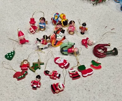 Vintage Lot Of 24 Mini Wood Christmas Tree Ornaments. Germany. Adorable  • $28