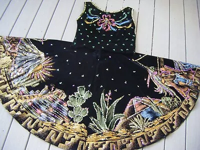 Vtg 50s FLECHADOR DEL SOL Mexican Velvet Sequin Top & Skirt-Bust 41/Waist 28 • $959.32