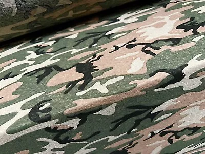 £6.99 • Buy Thick & Thin Stretch Spandex Jersey Fabric, Per Metre - Camouflage Print - Khaki