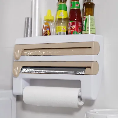 £14.94 • Buy Kitchen Wall Mounted Cling Film Tin Foil Roll Dispenser Cutter Towel Holder Rack