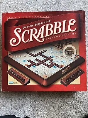 100% COMPLETE Scrabble Deluxe Edition Game Turntable Burgundy Wood Tiles EUC • $40