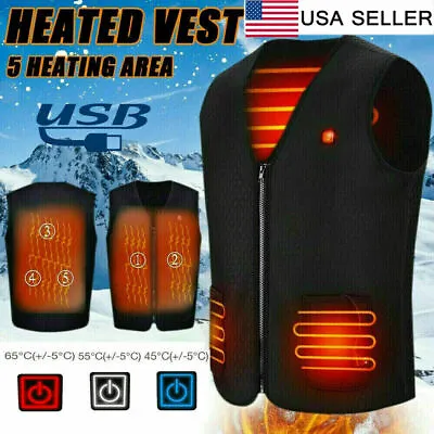 $15 • Buy Heated Vest Warm Gilet Winter Electric USB Jacket Men Women 5 Zones Heating, XL