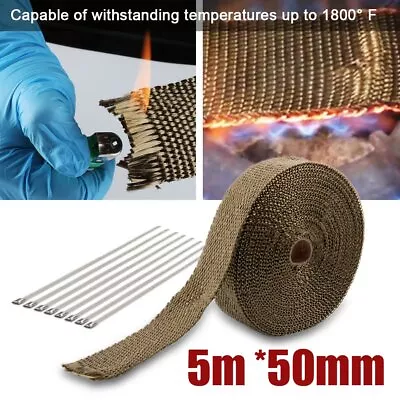 2  16FT Titanium Fiberglass Lava Basalt Exhaust Header Pipe Heat Wrap Roll 5Ties • $11.99