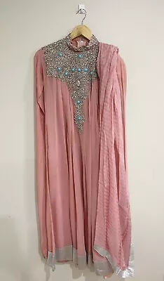 Pakistani Designer Party Dress 3piece SizeM Ready To Wear Beautiful Peachy Silve • $57