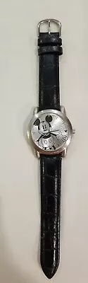 DISNEY Parks MICKEY MOUSE 28 Limited Release Black Leather Band WRIST WATCH READ • $20.12