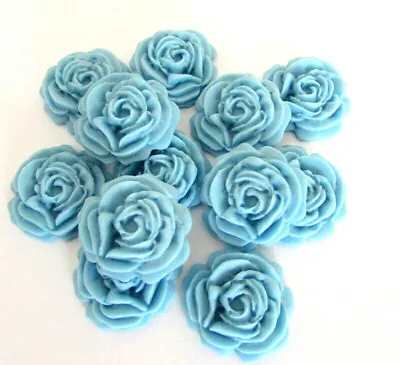 12 Baby/Hydranga Blue Roses Flowers Edible Cake Toppers Wedding Cupcake Birthday • £5.25