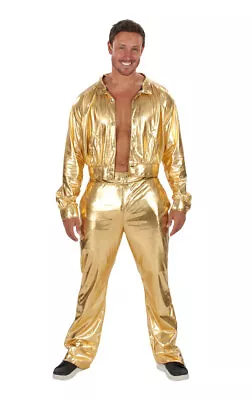 Men's 70's Gold Suit Disco Fancy Dress Costume • £31.99