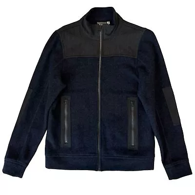 Ibex Men’s Hunters Point Navy Blue Gray Wool Elbow Patch Full Zip Jacket Medium • $85