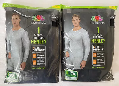 New Henley Thermal 2-PACK Mens Black Top Fruit Of The Loom Base Layer Sz LARGE • $19.95